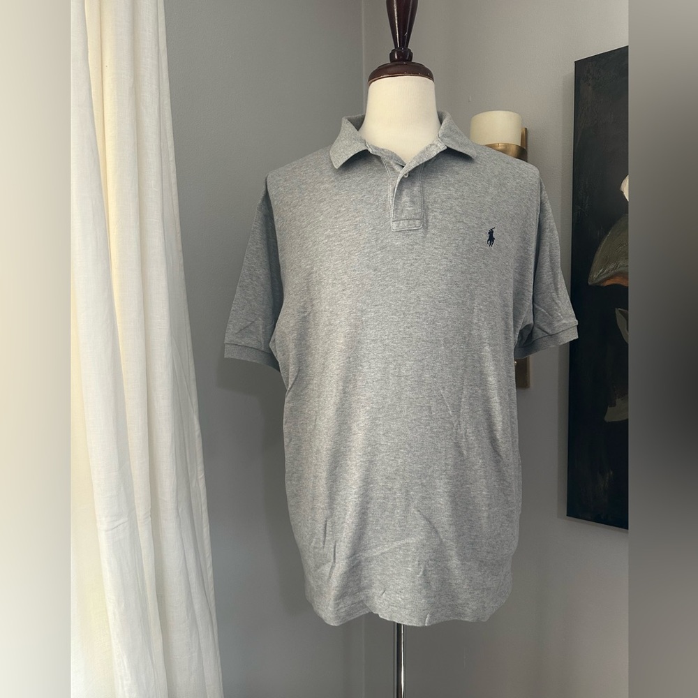 Polo by Ralph Lauren Grey Shirt Mens SZ XL, Collar, 2 Buttons , Cotton, Logo